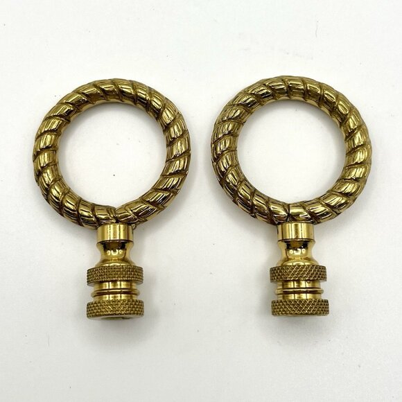 Pair of Vintage Brass Rope Ring Lamp Finials Hollywood Regency MCM Toppers - Picture 3 of 4